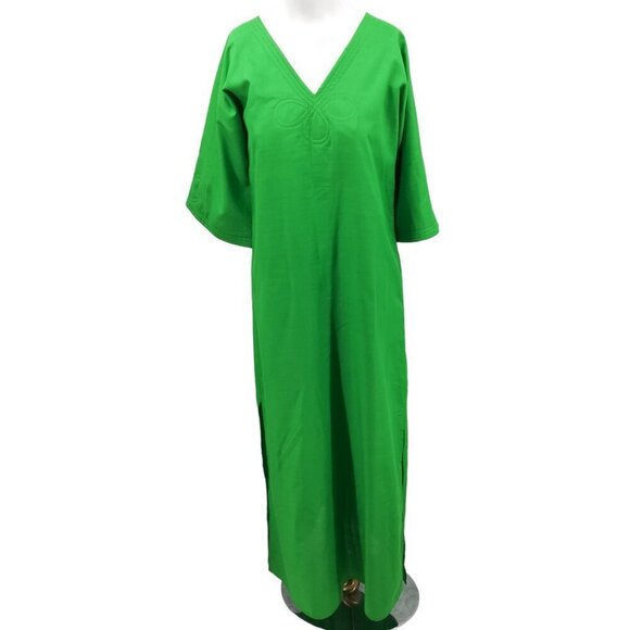 Vintage Two Potato Maxi Kaftan Dress Size S? Green Embroidered Boho 70s Pullover - Picture 6 of 11
